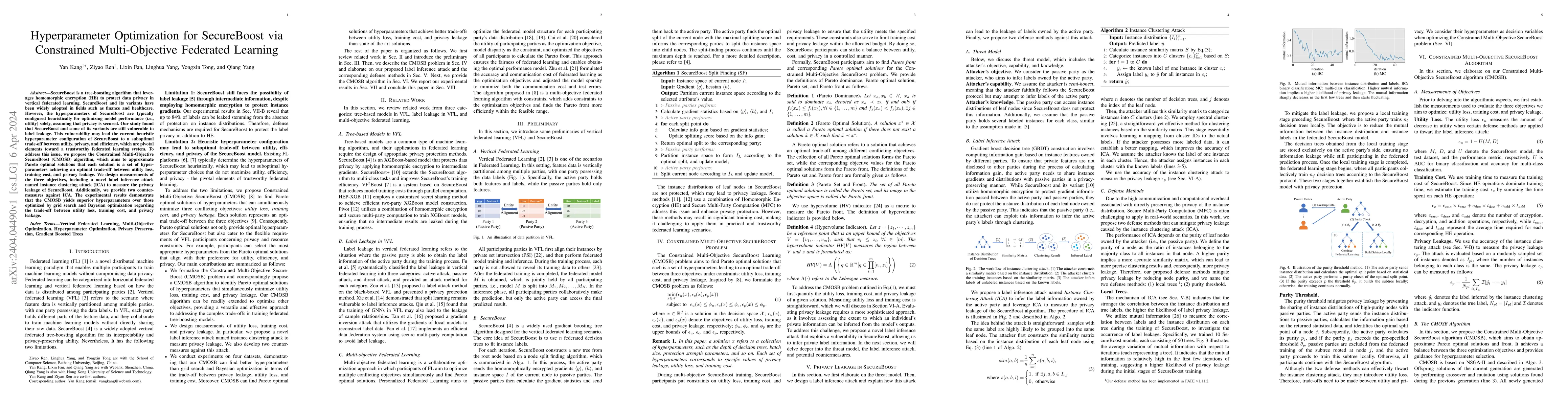 Thumbnail for Hyperparameter Optimization for SecureBoost via Constrained
  Multi-Objective Federated Learning