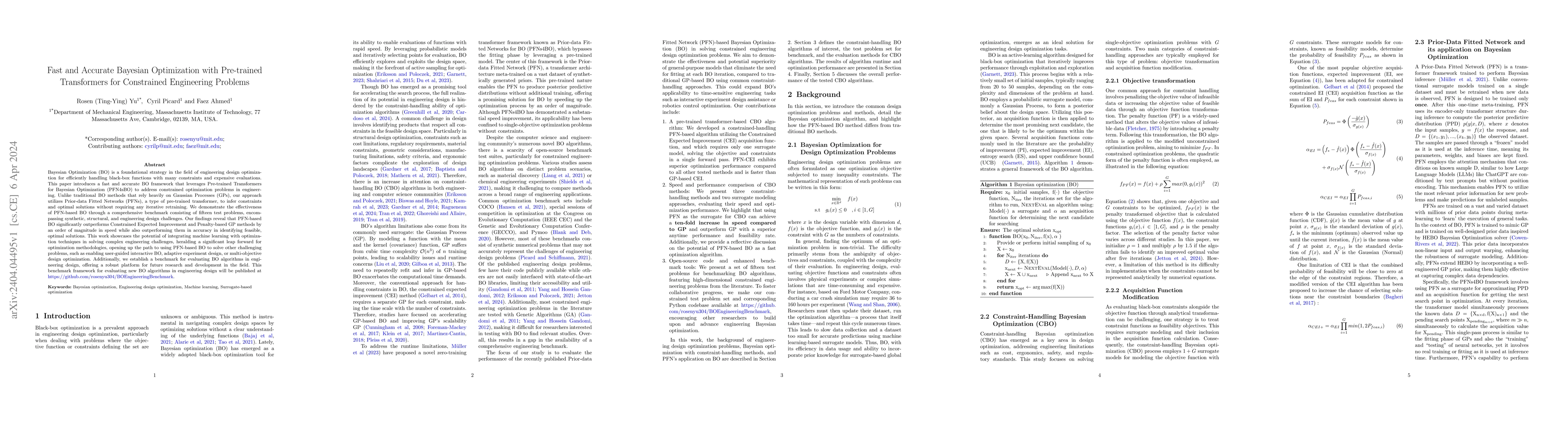 Thumbnail for Fast and Accurate Bayesian Optimization with Pre-trained Transformers
  for Constrained Engineering Problems