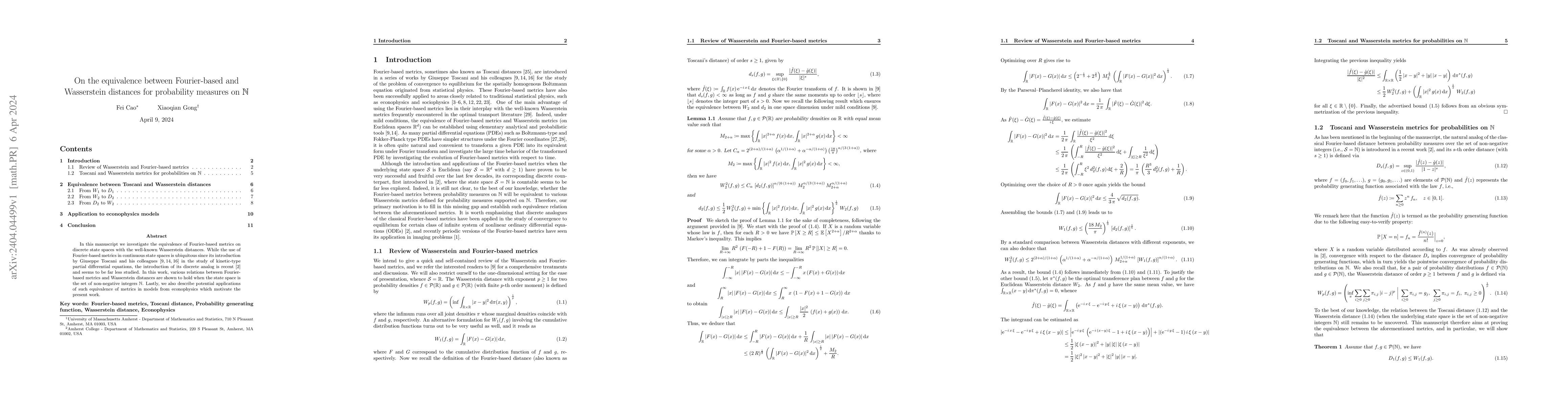 Thumbnail for On the equivalence between Fourier-based and Wasserstein distances for
  probability measures on $\mathbb N$
