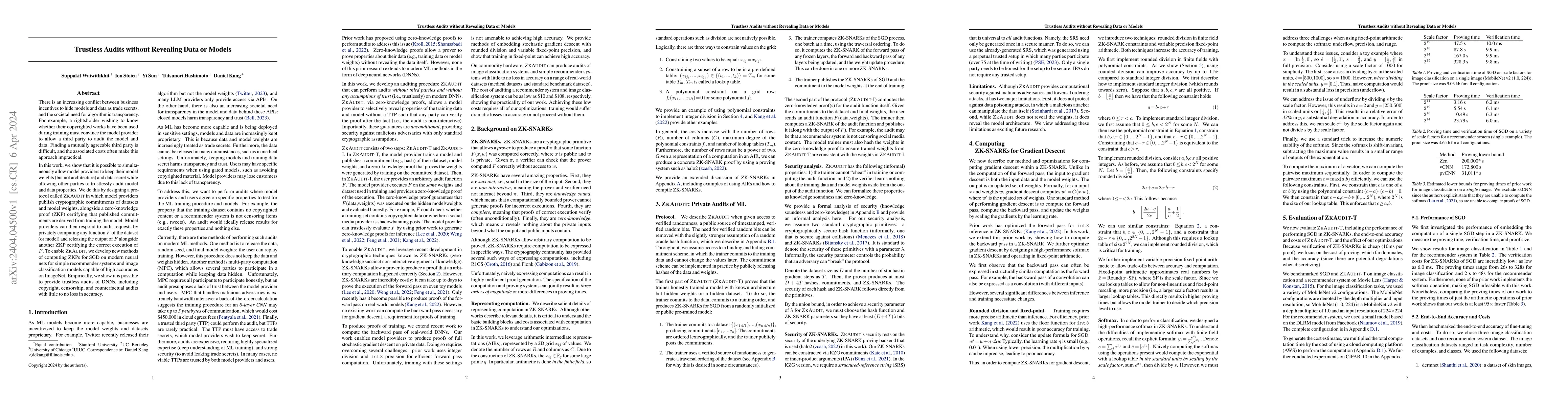 Thumbnail for Trustless Audits without Revealing Data or Models