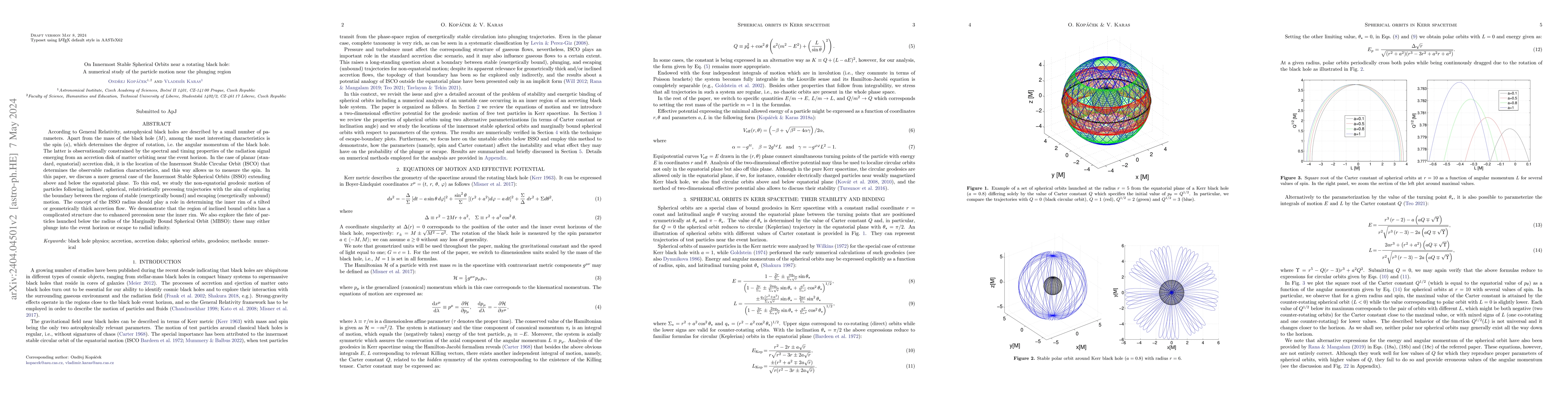 Thumbnail for On Innermost Stable Spherical Orbits near a rotating black hole: A
  numerical study of the particle motion near the plunging region