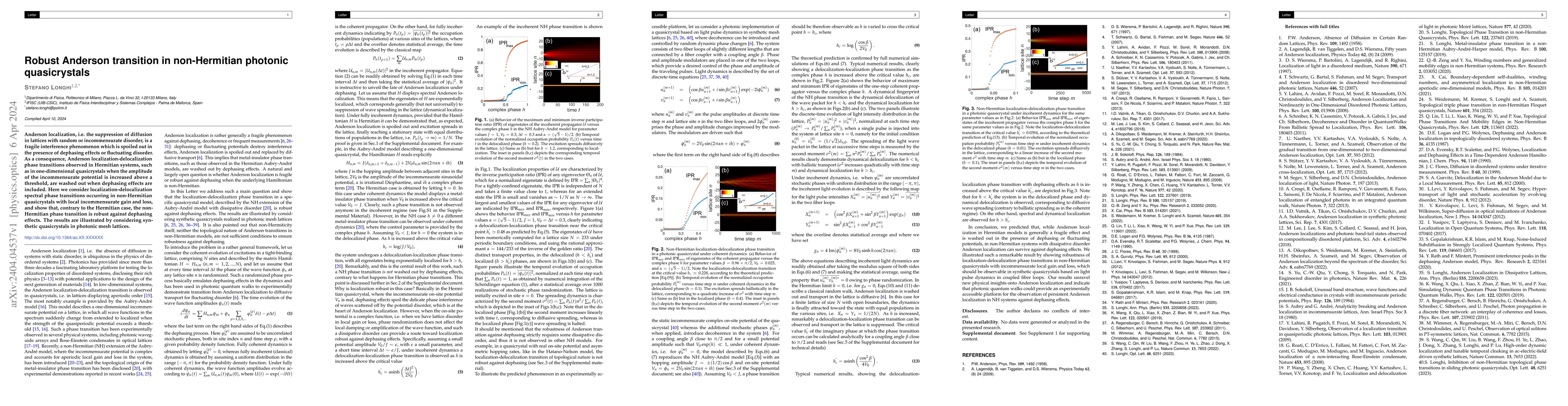 Thumbnail for Robust Anderson transition in non-Hermitian photonic quasicrystals