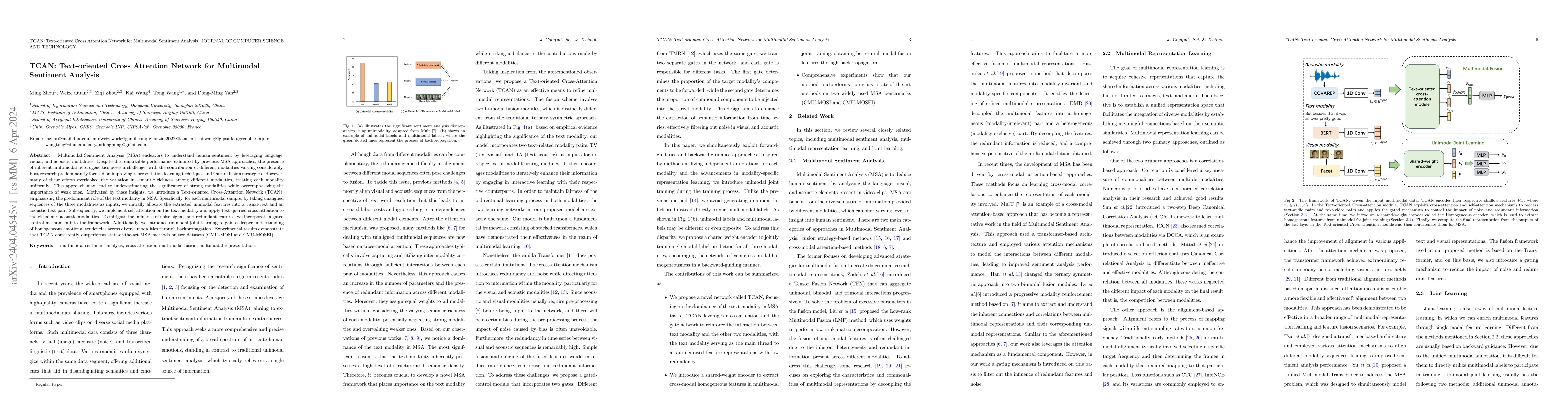 Thumbnail for TCAN: Text-oriented Cross Attention Network for Multimodal Sentiment
  Analysis