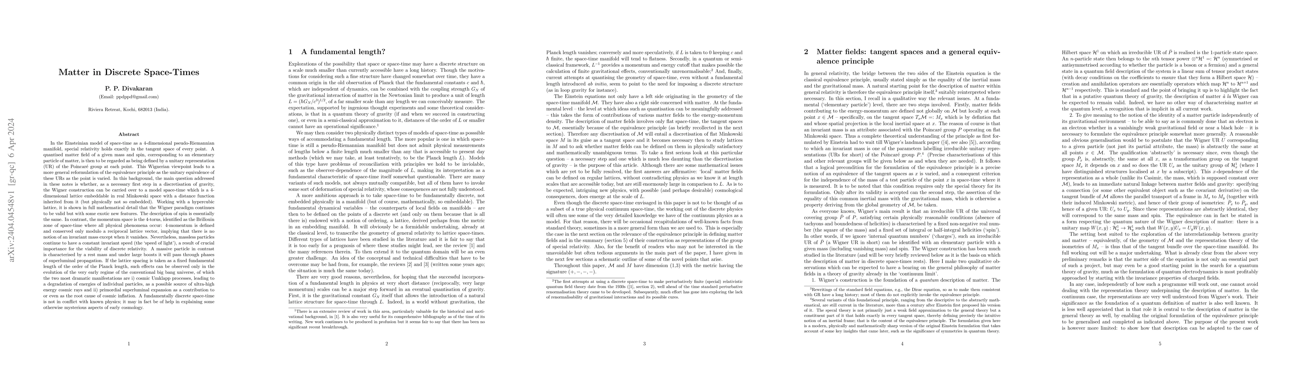 Thumbnail for Matter in Discrete Space-Times