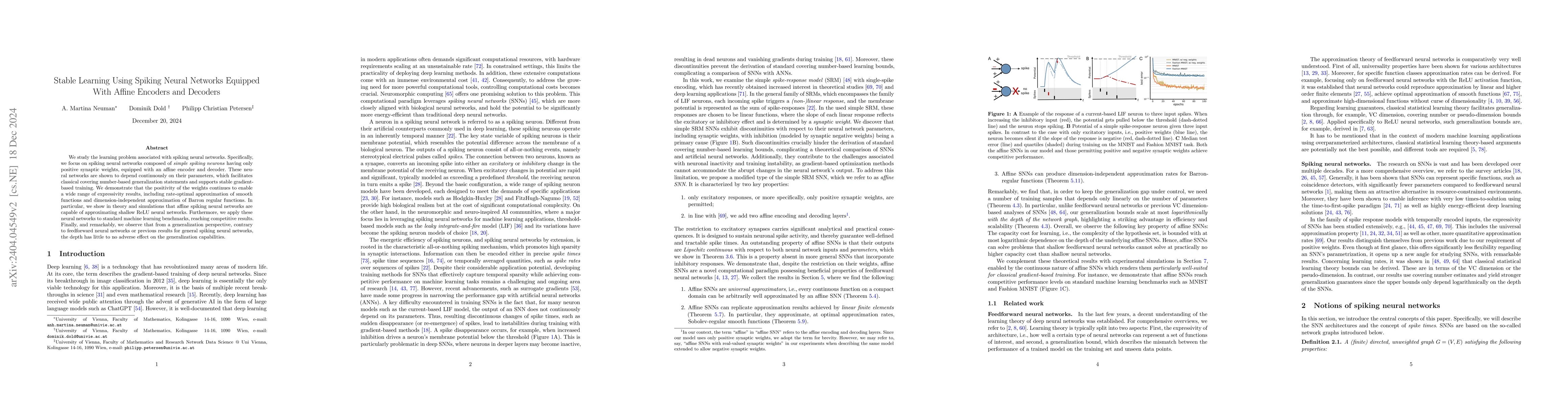 Thumbnail for Efficient Learning Using Spiking Neural Networks Equipped With Affine
  Encoders and Decoders