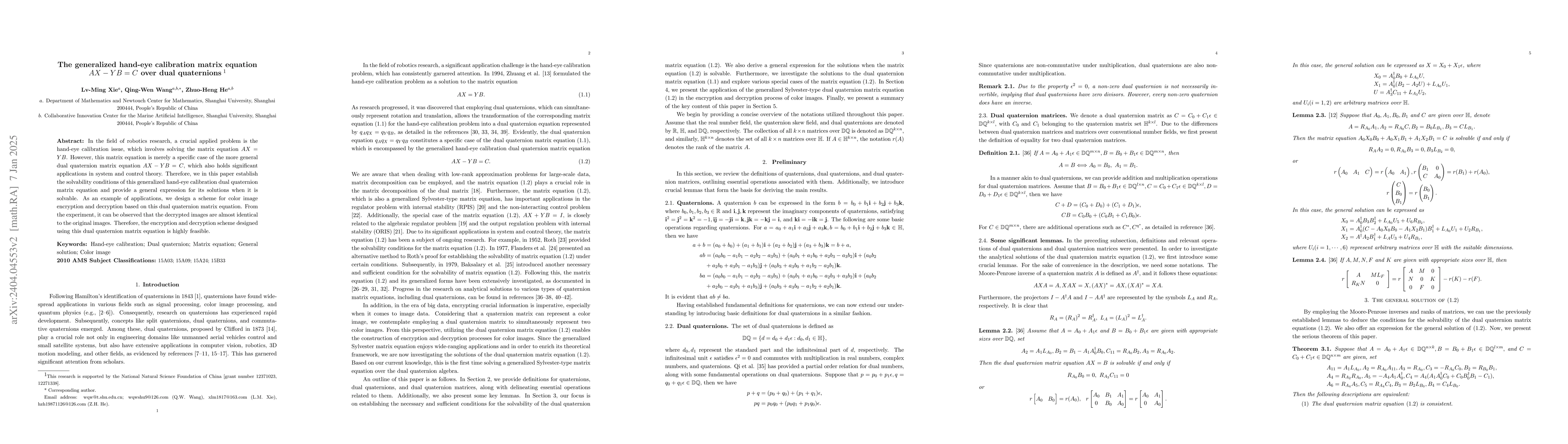 Thumbnail for A generalized hand-eye calibration dual quaternion matrix equation