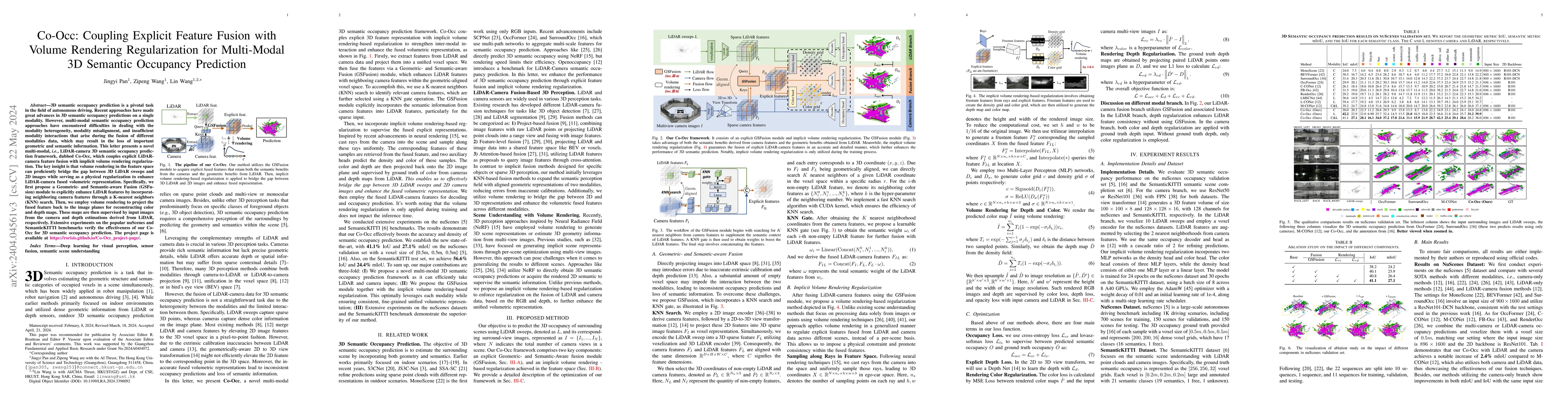Thumbnail for Co-Occ: Coupling Explicit Feature Fusion with Volume Rendering
  Regularization for Multi-Modal 3D Semantic Occupancy Prediction