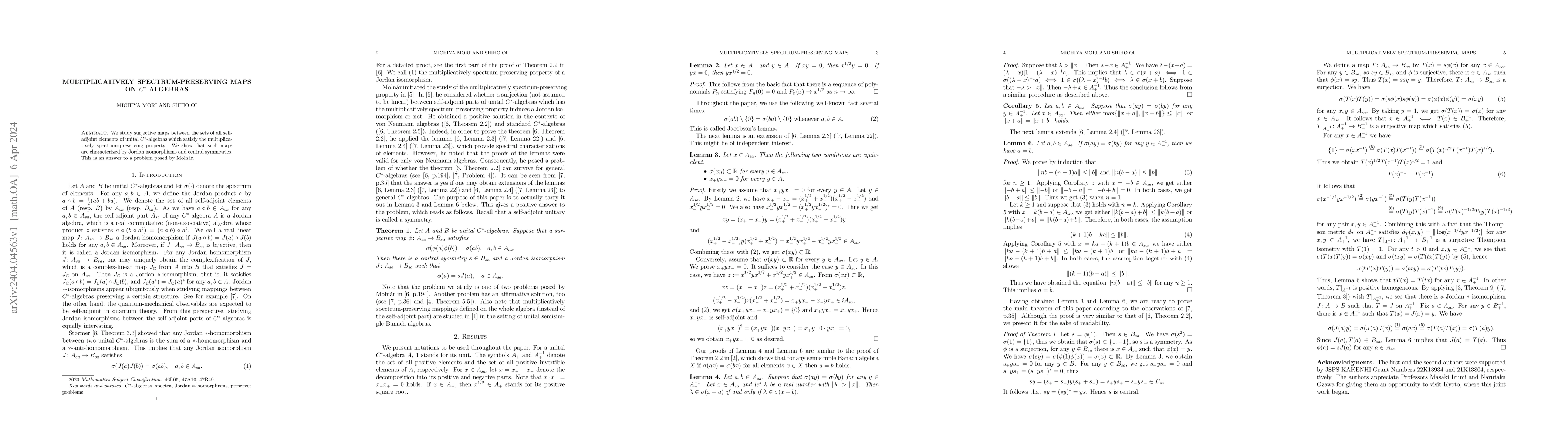 Thumbnail for Multiplicatively spectrum-preserving maps on $C^{*}$-algebras