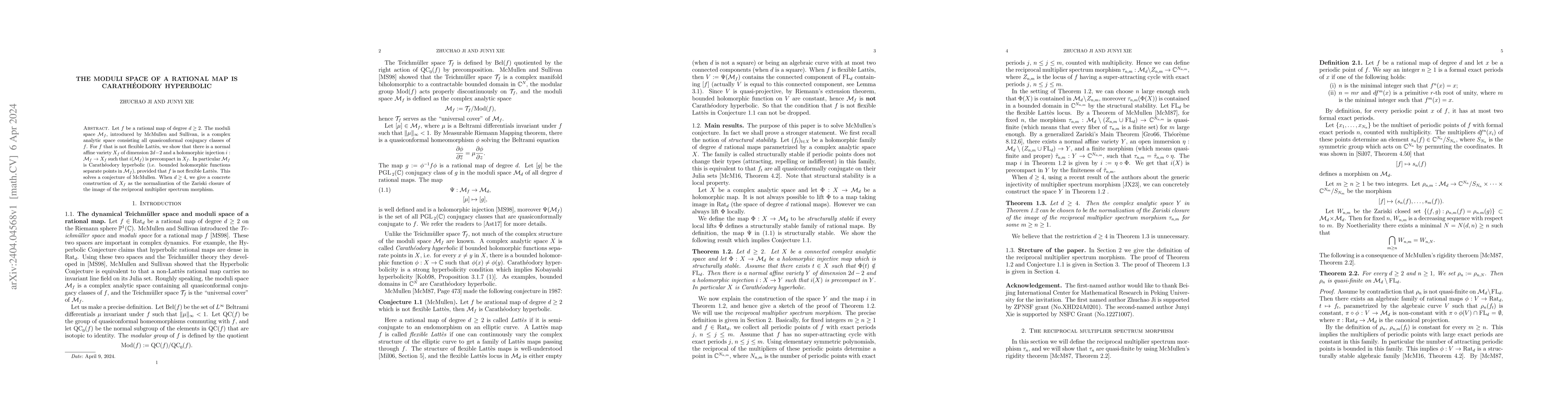 Thumbnail for The moduli space of a rational map is Carath\'eodory hyperbolic