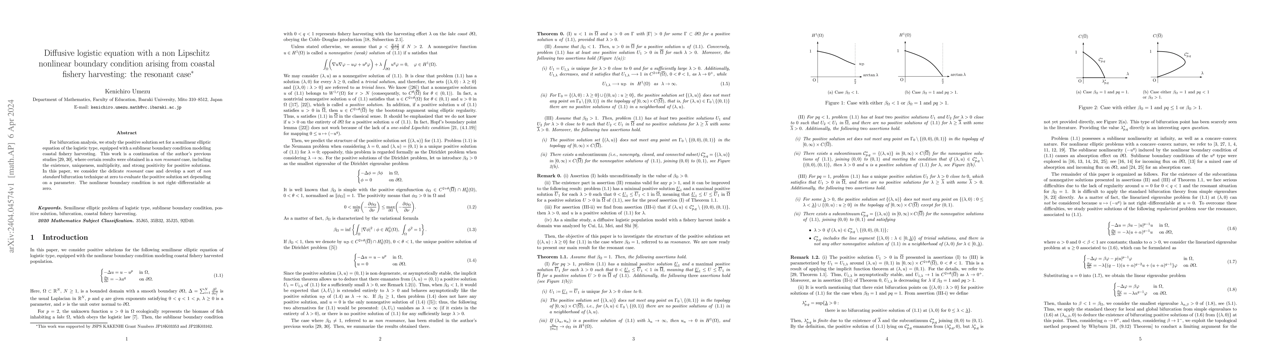 Thumbnail for Diffusive logistic equation with a non Lipschitz nonlinear boundary
  condition arising from coastal fishery harvesting: the resonant case