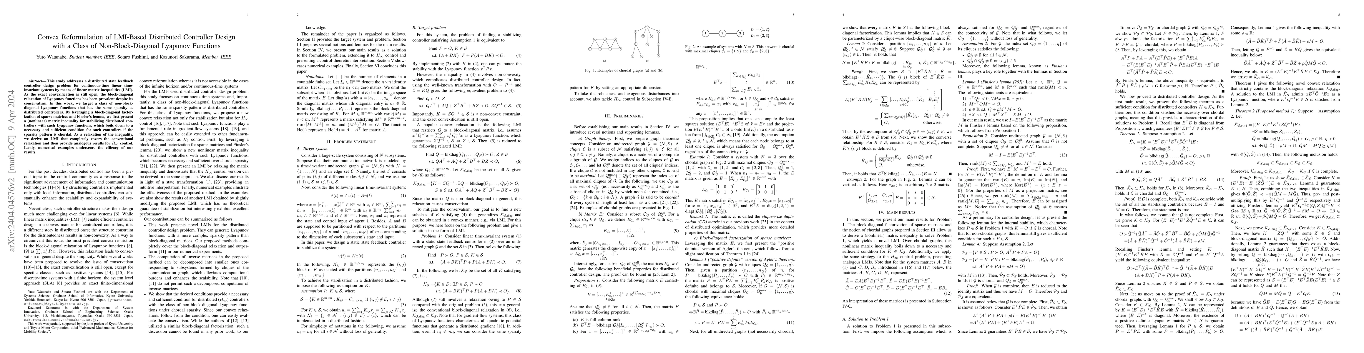 Thumbnail for Convex Reformulation of LMI-Based Distributed Controller Design with a
  Class of Non-Block-Diagonal Lyapunov Functions