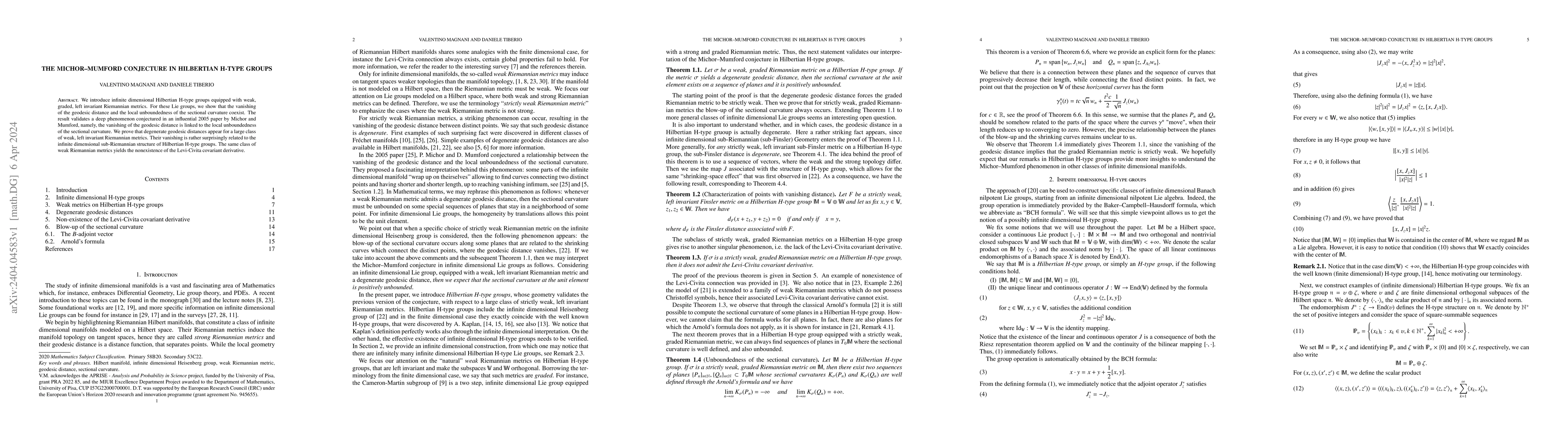 Thumbnail for The Michor-Mumford conjecture in Hilbertian H-type groups