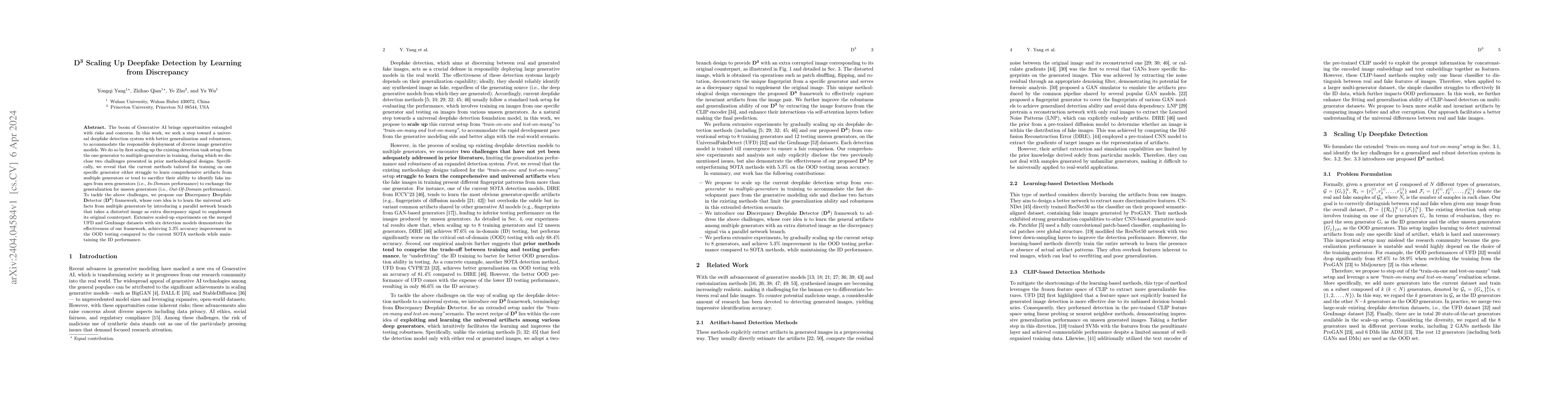 Thumbnail for D$^3$: Scaling Up Deepfake Detection by Learning from Discrepancy