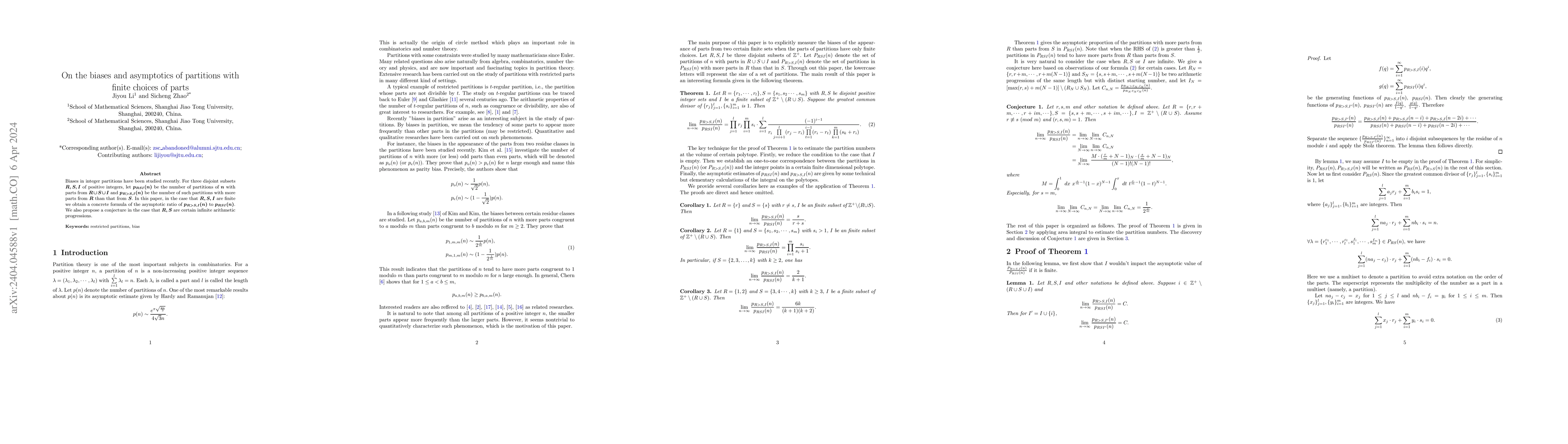 Thumbnail for On the biases and asymptotics of partitions with finite choices of parts