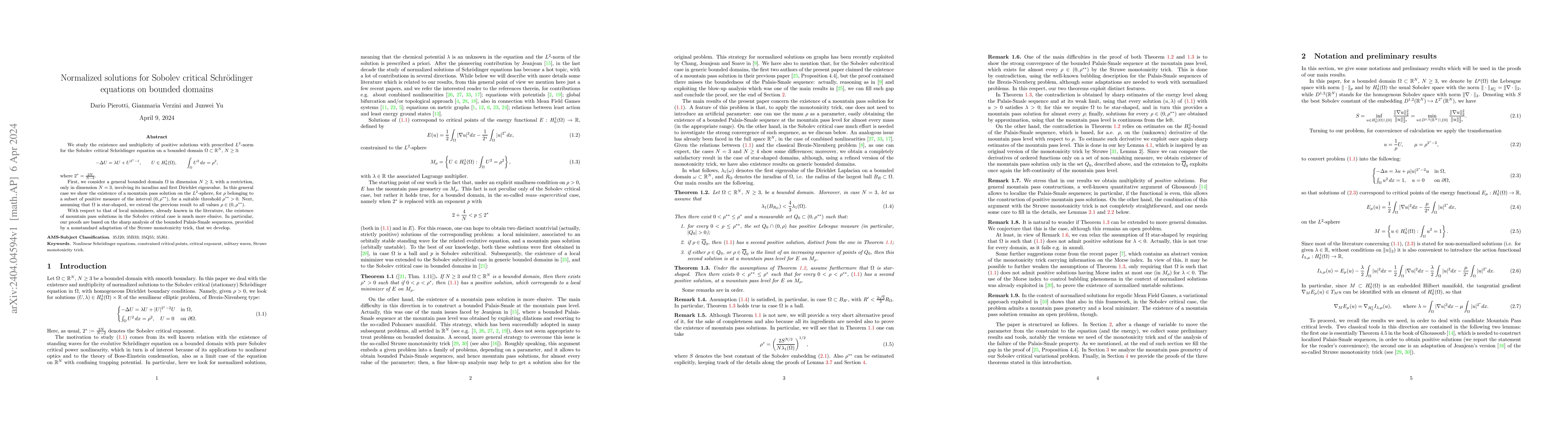 Thumbnail for Normalized solutions for Sobolev critical Schr\"{o}dinger equations on
  bounded domains