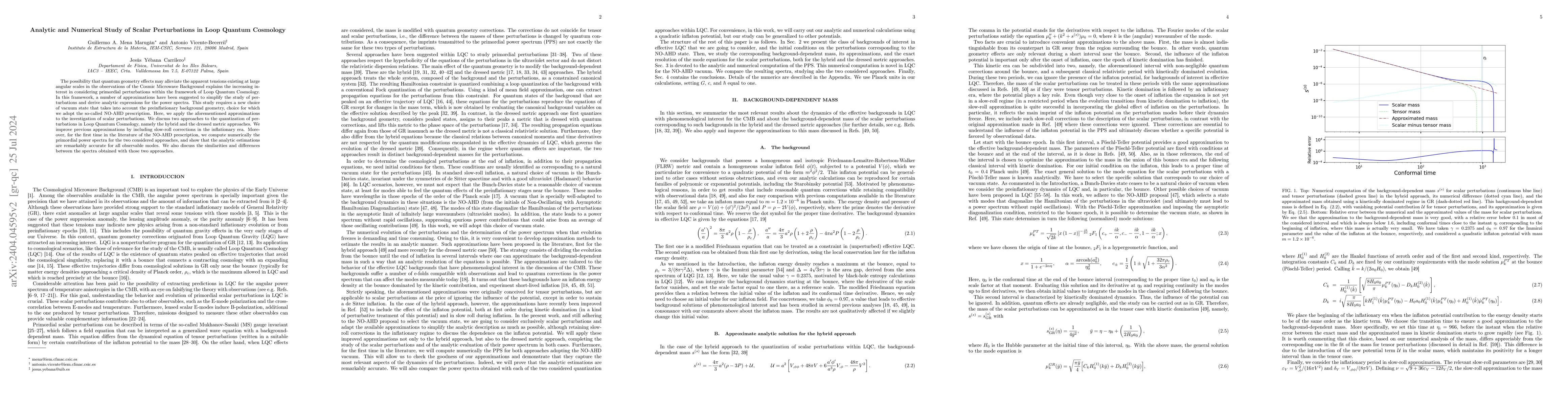 Thumbnail for Analytic and Numerical Study of Scalar Perturbations in Loop Quantum
  Cosmology