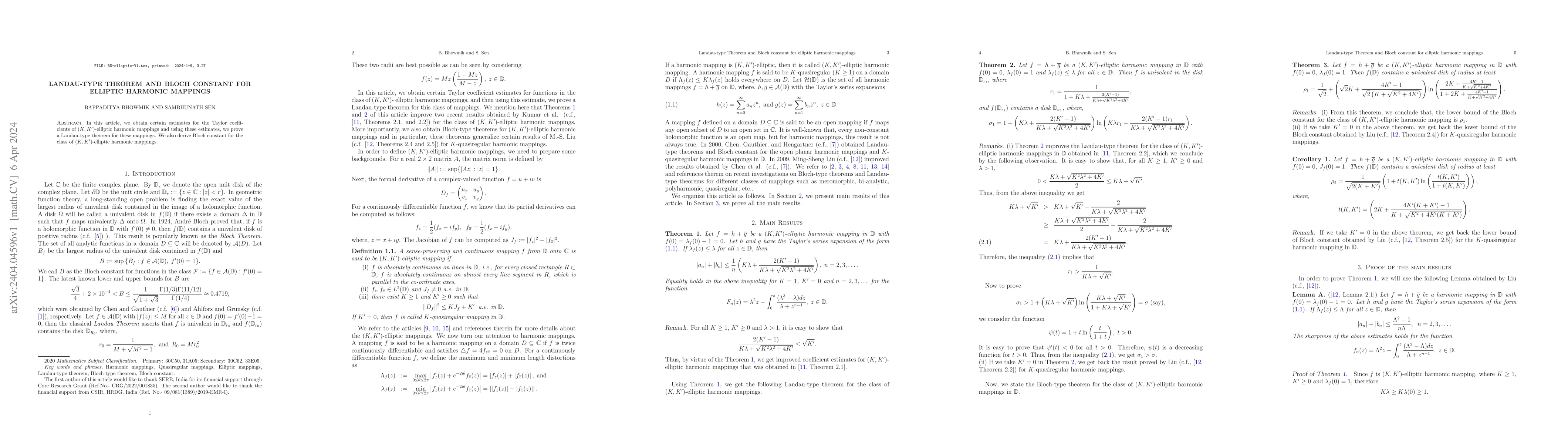 Thumbnail for Landau-type Theorem and Bloch constant for elliptic harmonic mappings