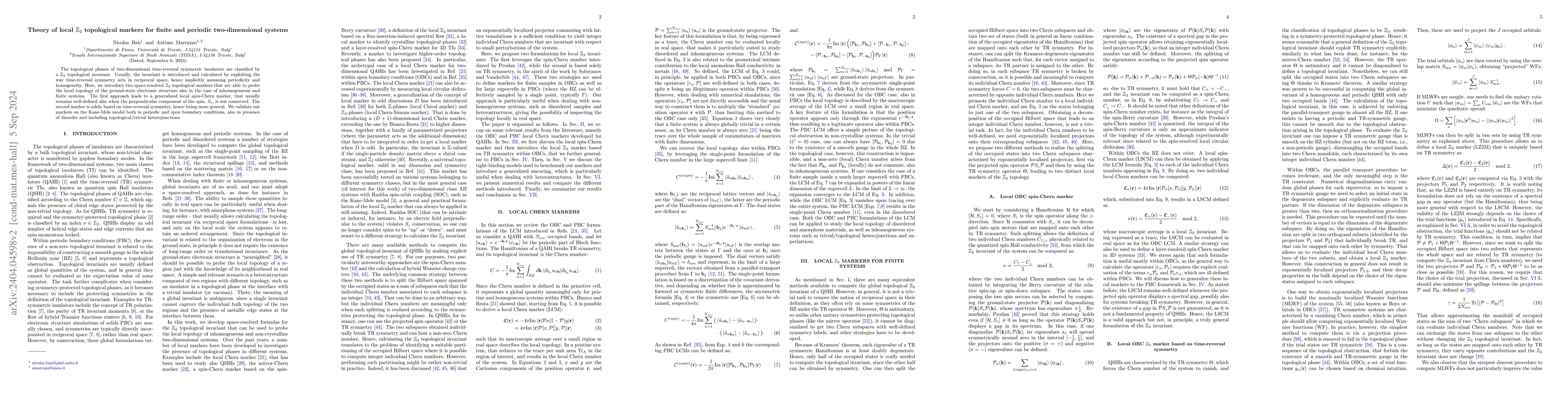 Thumbnail for Theory of local $\mathbb{Z}_{2}$ topological markers for finite and
  periodic two-dimensional systems