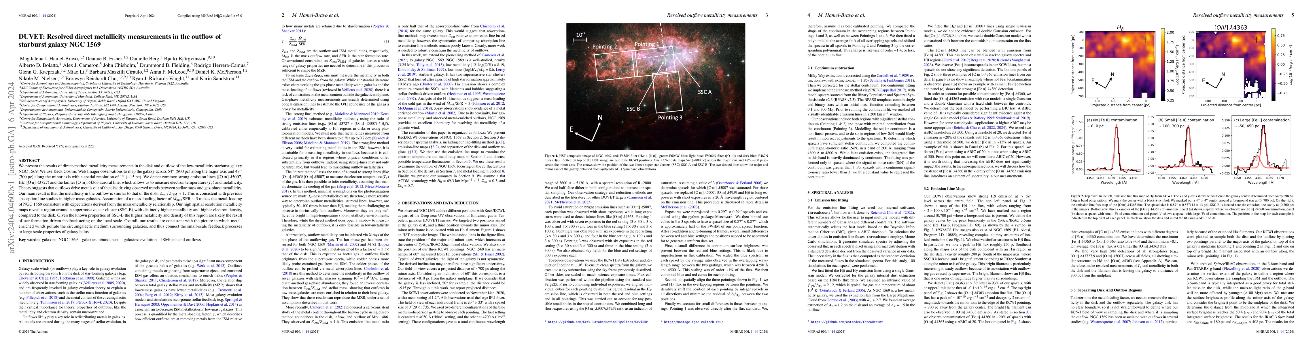 Thumbnail for DUVET: Resolved direct metallicity measurements in the outflow of
  starburst galaxy NGC 1569
