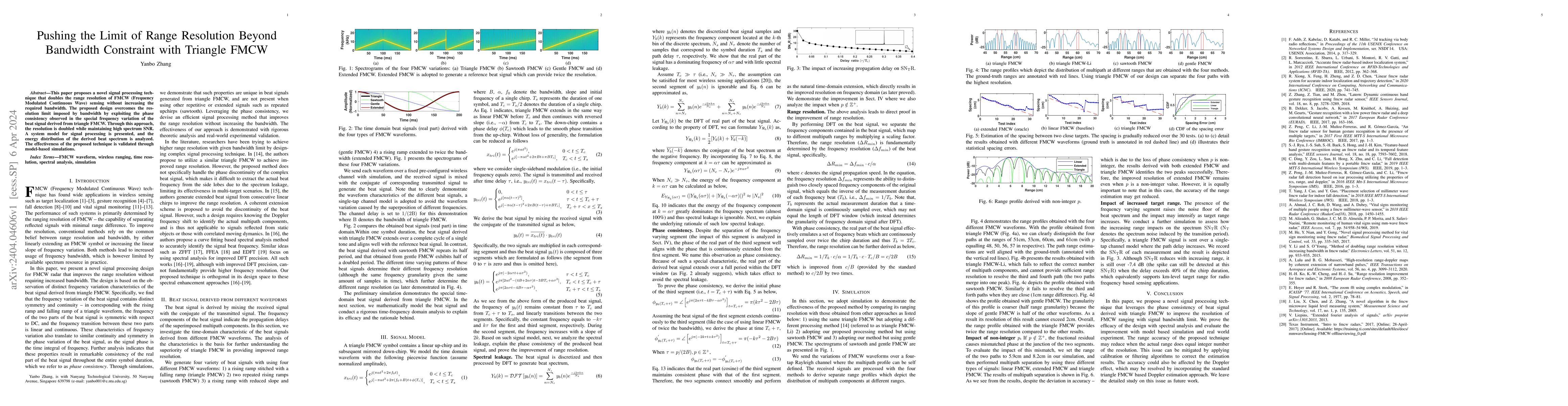 Thumbnail for Pushing the Limit of Range Resolution Beyond Bandwidth Constraint with
  Triangle FMCW