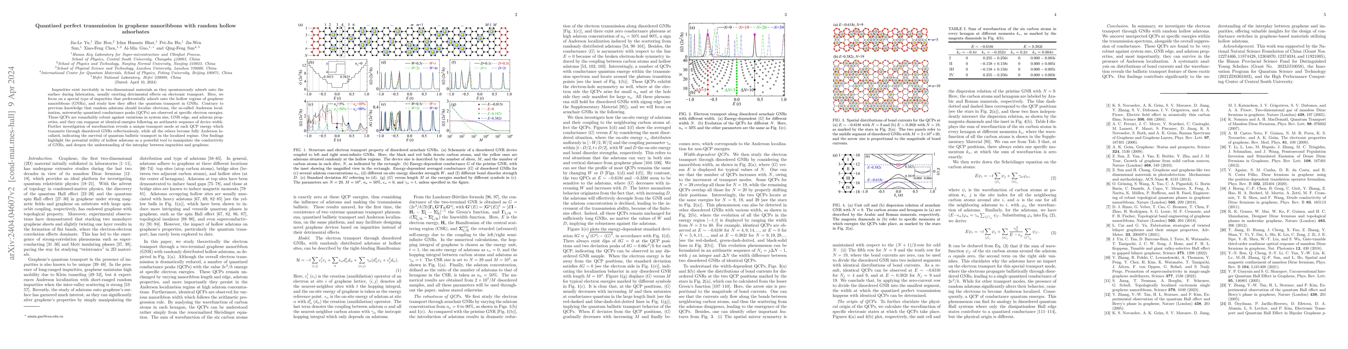 Thumbnail for Quantized perfect transmission in graphene nanoribbons with random
  hollow adsorbates