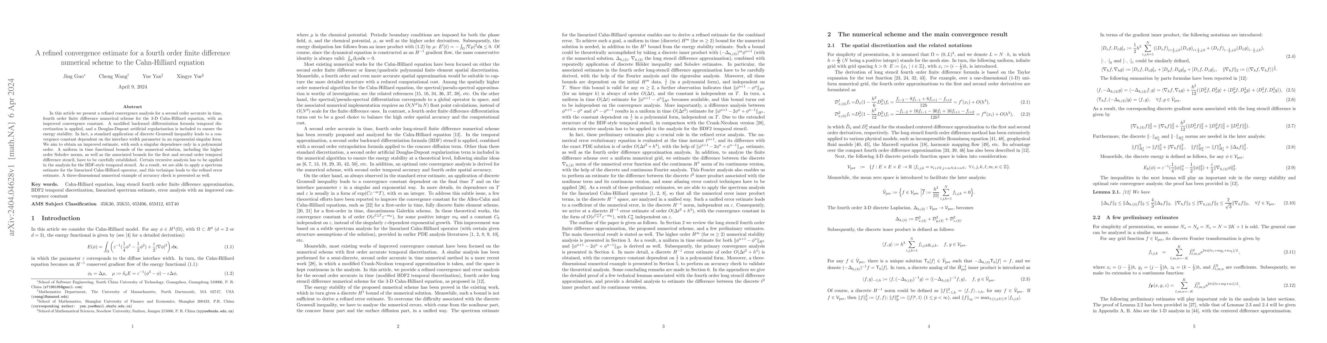Thumbnail for A refined convergence estimate for a fourth order finite difference
  numerical scheme to the Cahn-Hilliard equation
