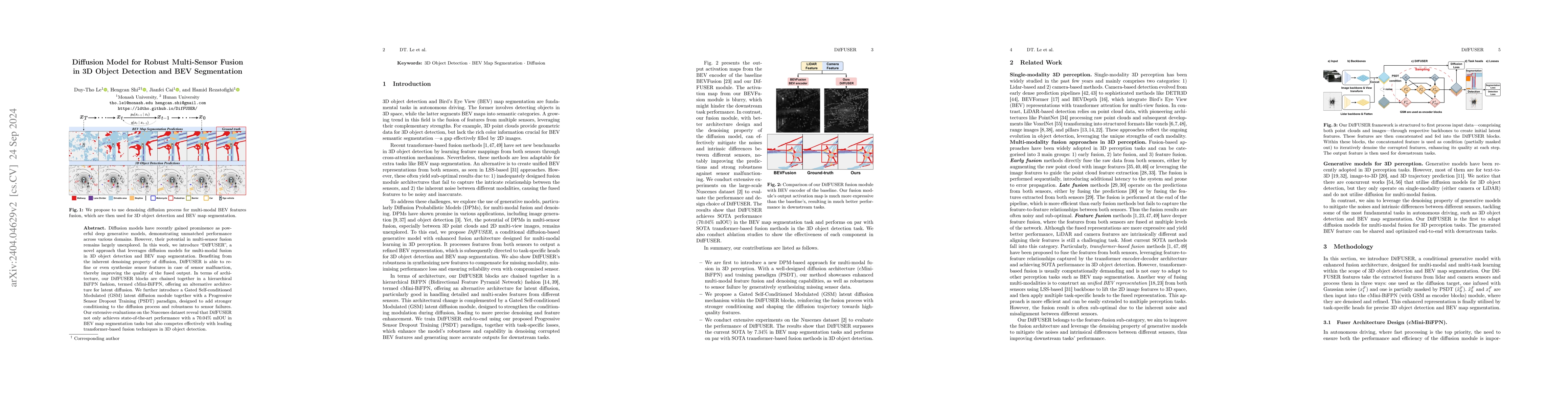 Thumbnail for DifFUSER: Diffusion Model for Robust Multi-Sensor Fusion in 3D Object
  Detection and BEV Segmentation