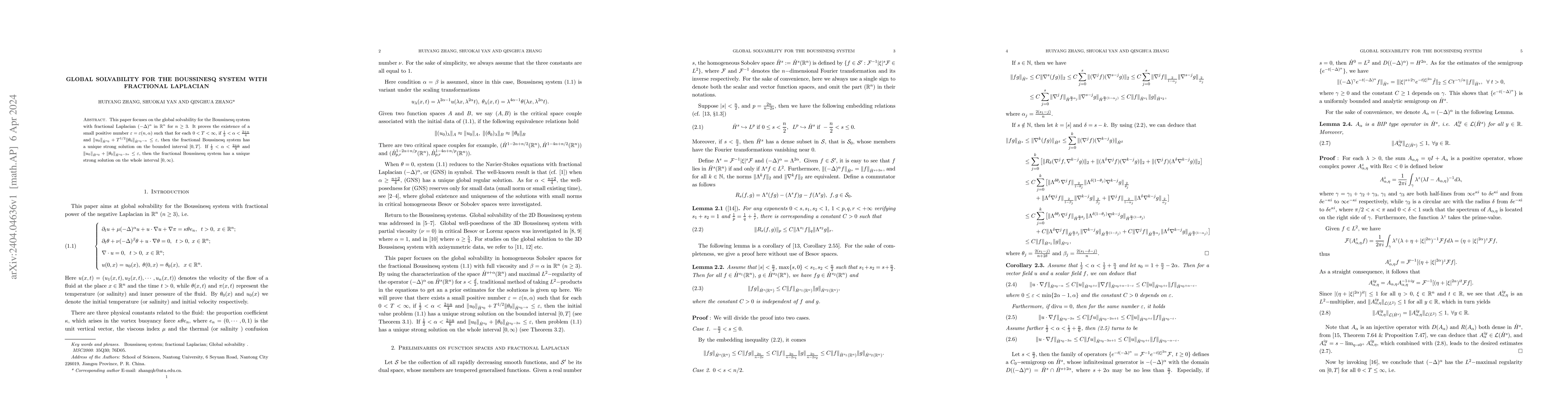 Thumbnail for Global solvability for the Boussinesq system with fractional Laplacian