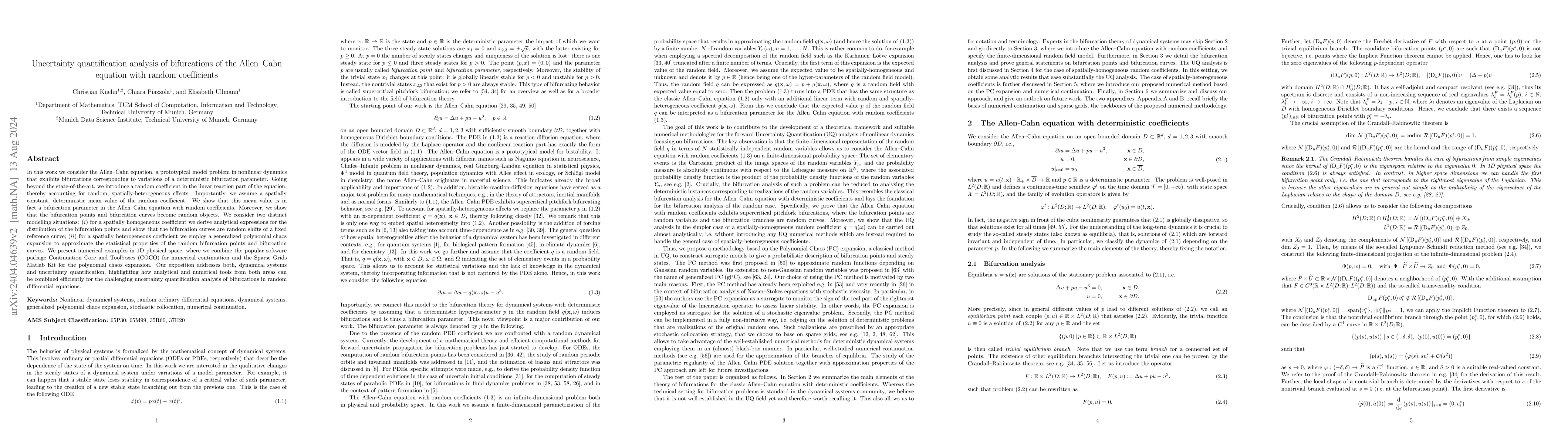 Thumbnail for Uncertainty quantification analysis of bifurcations of the Allen--Cahn
  equation with random coefficients