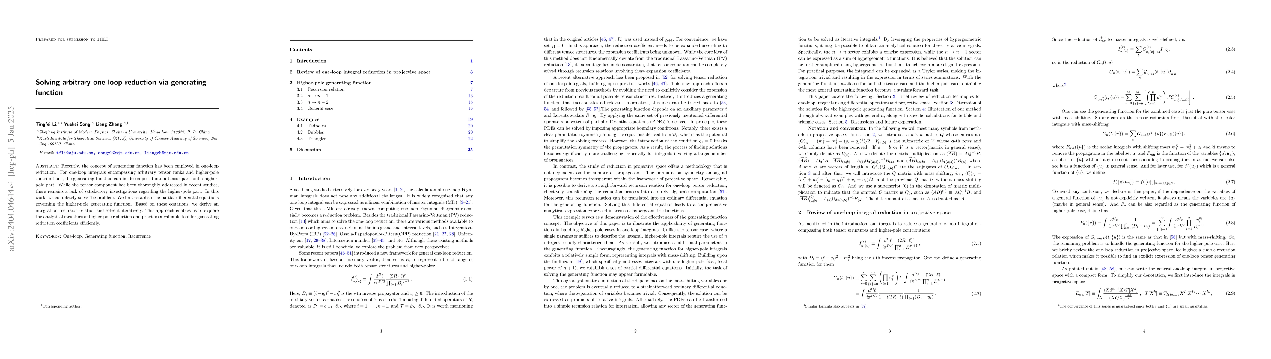 Thumbnail for Solve arbitrary one-loop reduction with generating function