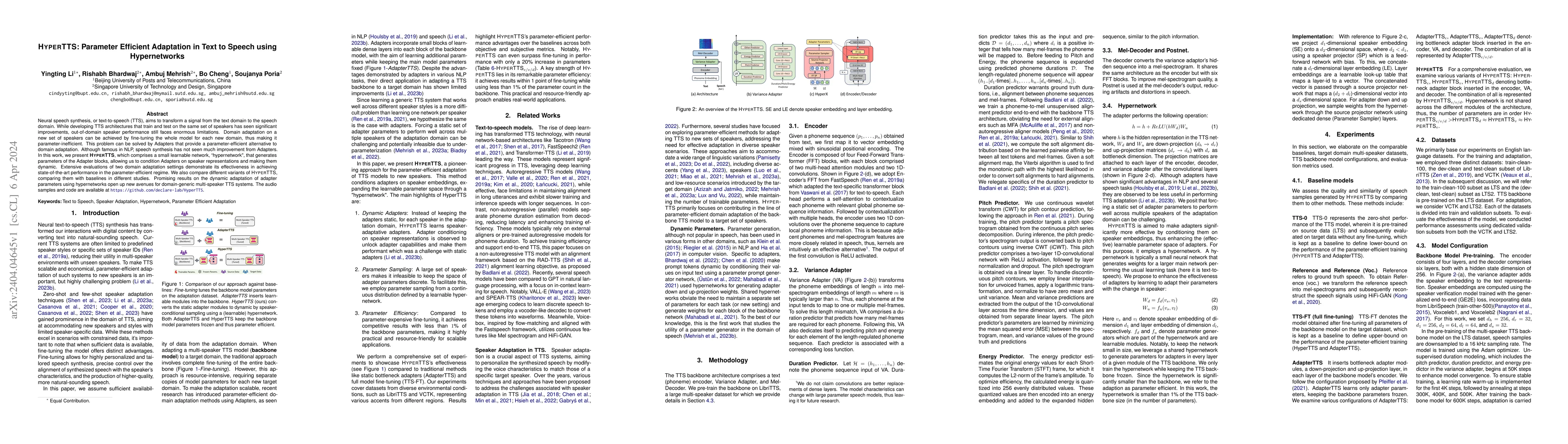 Thumbnail for HyperTTS: Parameter Efficient Adaptation in Text to Speech using
  Hypernetworks