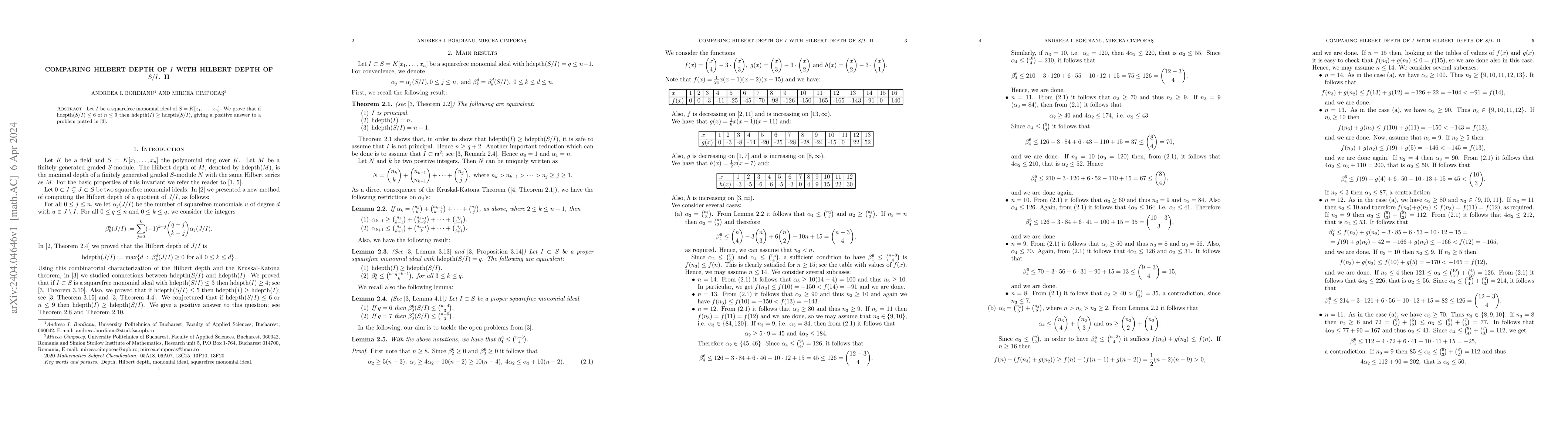 Thumbnail for Comparing Hilbert depth of $I$ with Hilbert depth of $S/I$. II