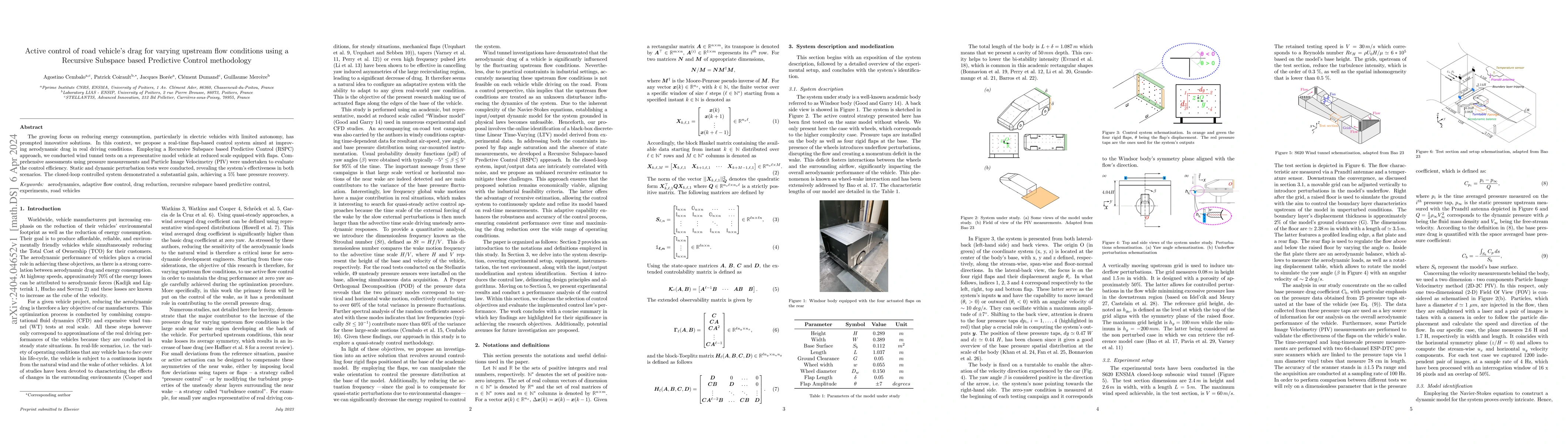 Thumbnail for Active control of road vehicle's drag for varying upstream flow
  conditions using a Recursive Subspace based Predictive Control methodology