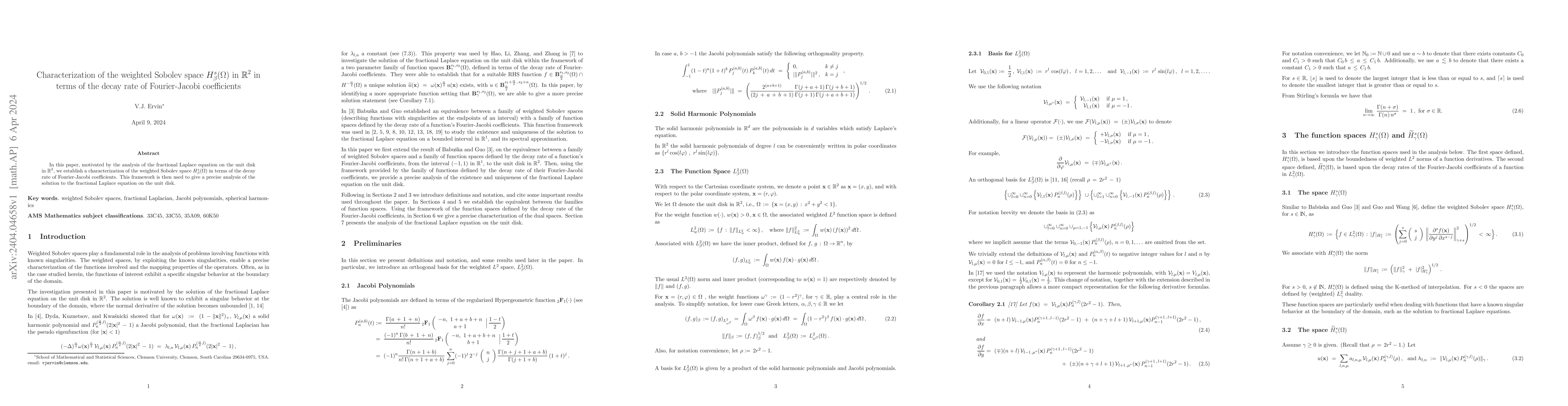 Thumbnail for Characterization of the weighted Sobolev space $H_{\beta}^{s}(\Omega)$
  in $\mathbb{R}^{2}$ in terms of the decay rate of Fourier-Jacobi coefficients