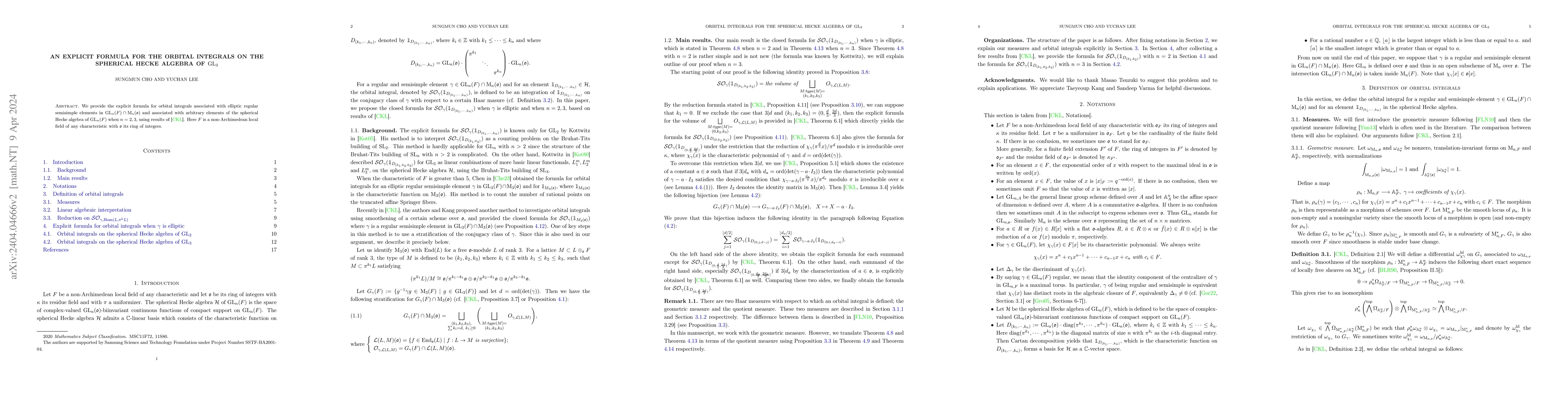 Thumbnail for An explicit formula for the orbital integrals on the spherical Hecke
  algebra of $\mathrm{GL}_3$