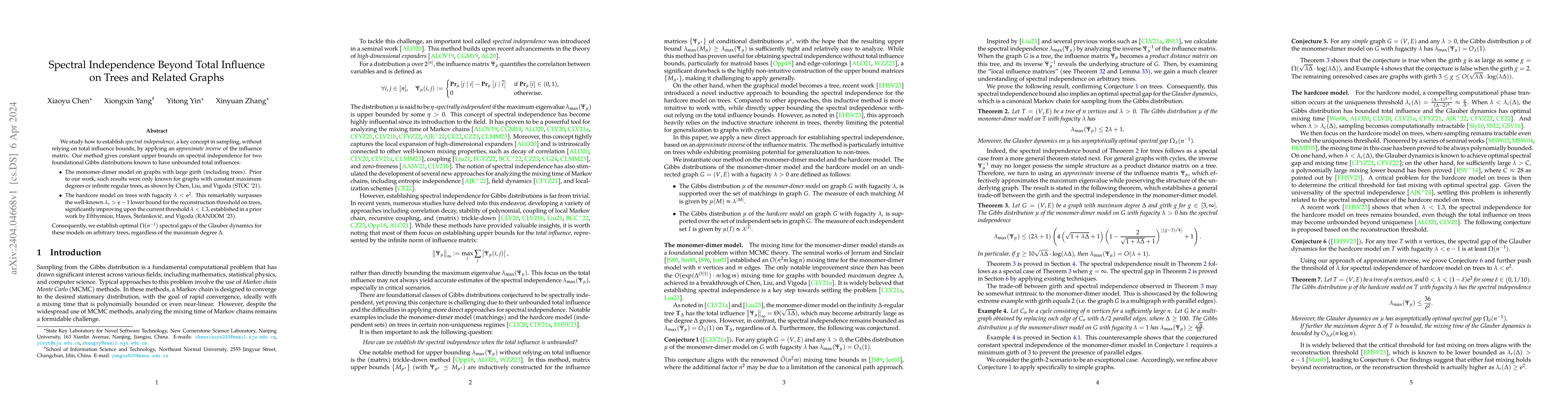 Thumbnail for Spectral Independence Beyond Total Influence on Trees and Related Graphs