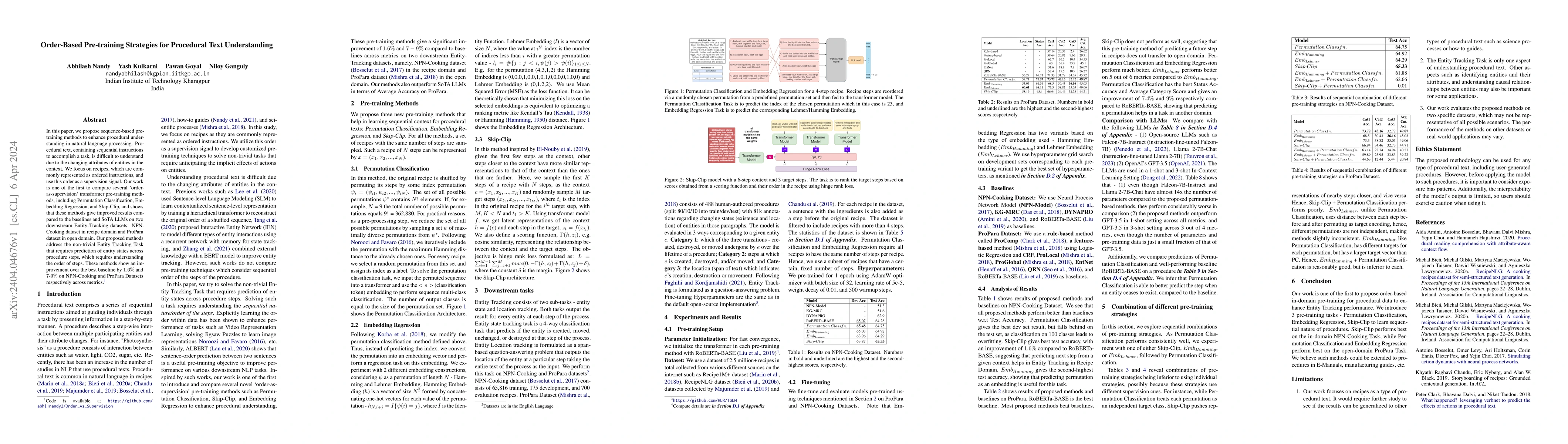 Thumbnail for Order-Based Pre-training Strategies for Procedural Text Understanding