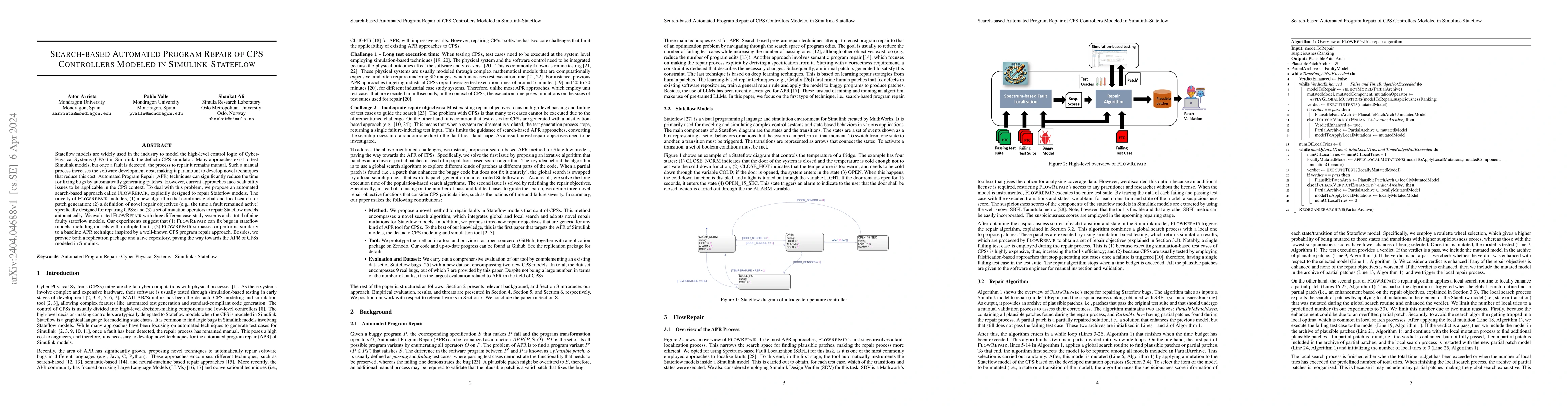 Thumbnail for Search-based Automated Program Repair of CPS Controllers Modeled in
  Simulink-Stateflow