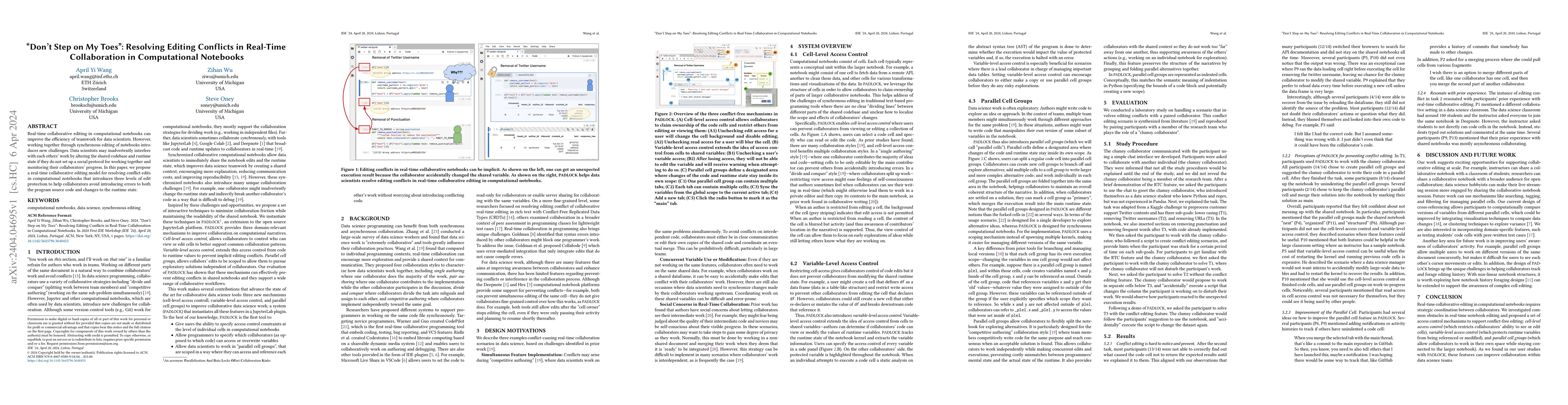 Thumbnail for "Don't Step on My Toes": Resolving Editing Conflicts in Real-Time
  Collaboration in Computational Notebooks