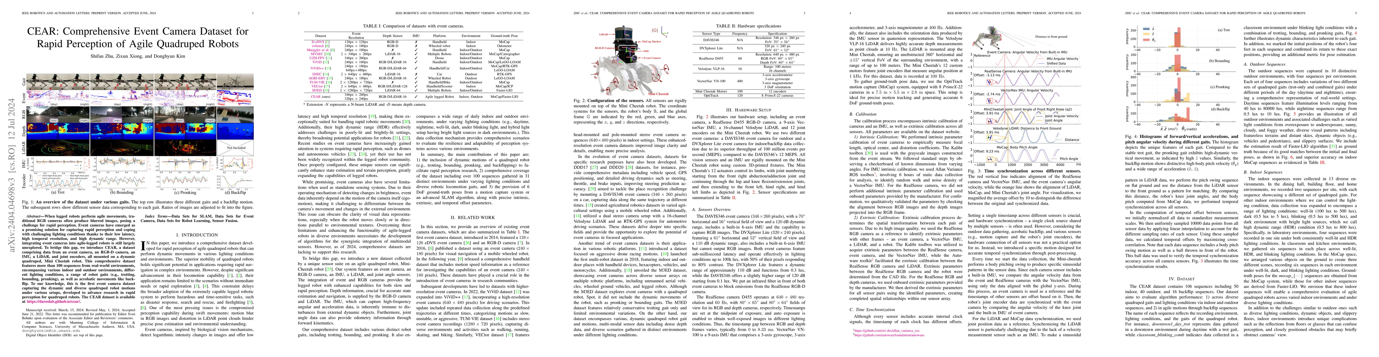 Thumbnail for CEAR: Comprehensive Event Camera Dataset for Rapid Perception of Agile
  Quadruped Robots