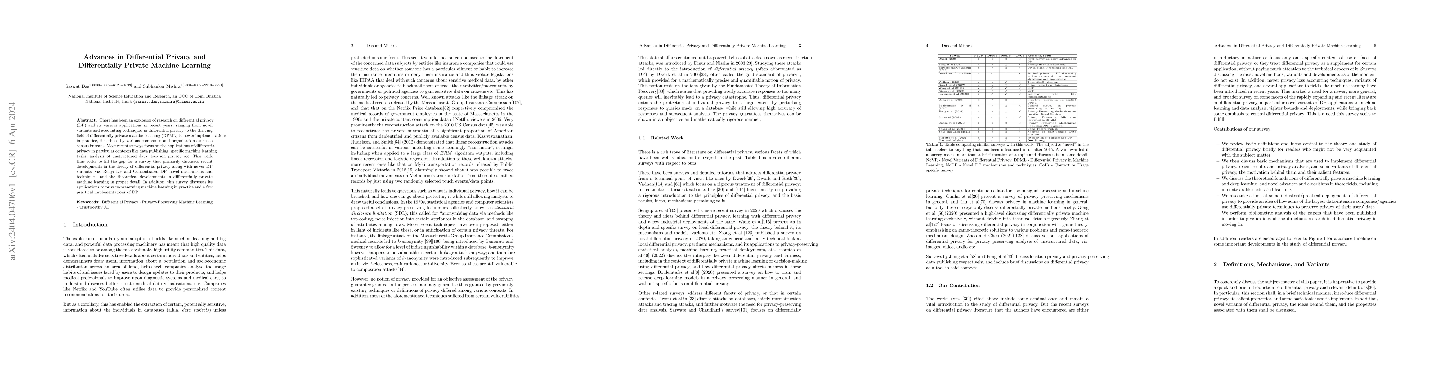 Thumbnail for Advances in Differential Privacy and Differentially Private Machine
  Learning
