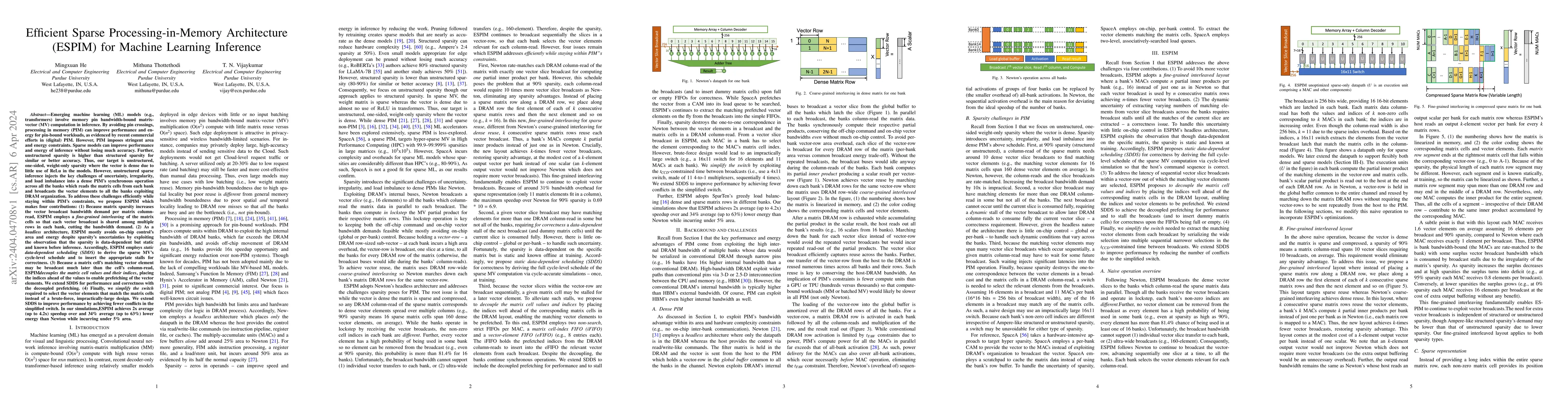 Thumbnail for Efficient Sparse Processing-in-Memory Architecture (ESPIM) for Machine
  Learning Inference
