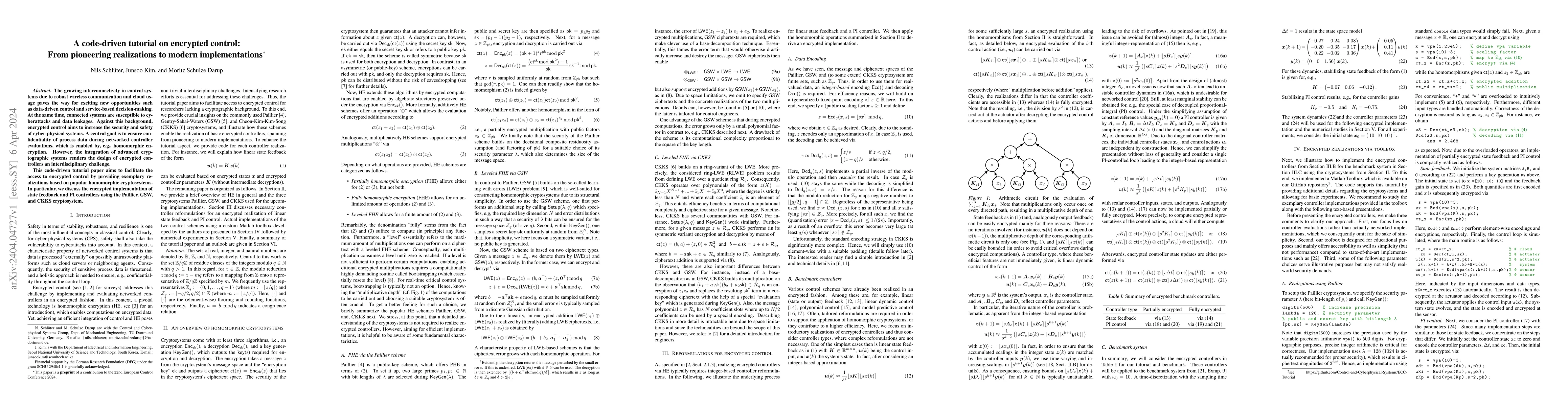 Thumbnail for A code-driven tutorial on encrypted control: From pioneering
  realizations to modern implementations