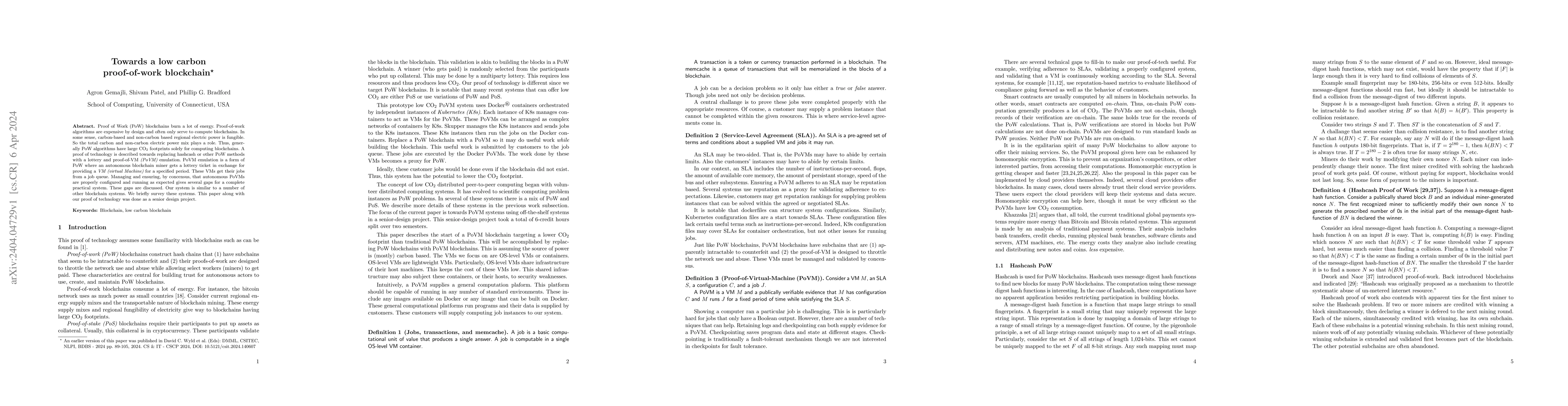 Thumbnail for Towards a low carbon proof-of-work blockchain