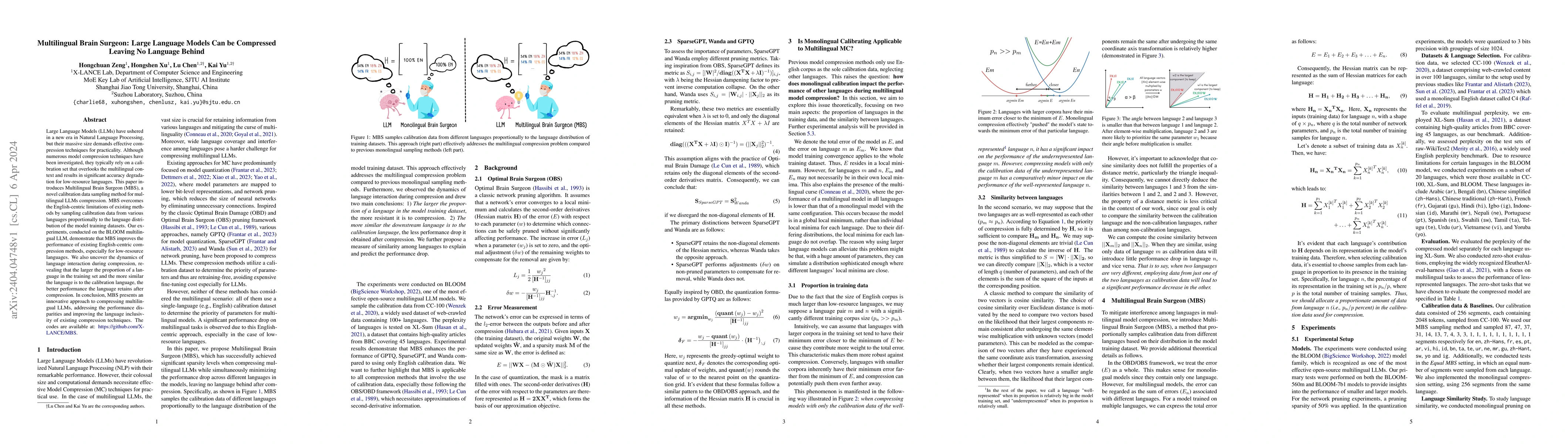 Thumbnail for Multilingual Brain Surgeon: Large Language Models Can be Compressed
  Leaving No Language Behind