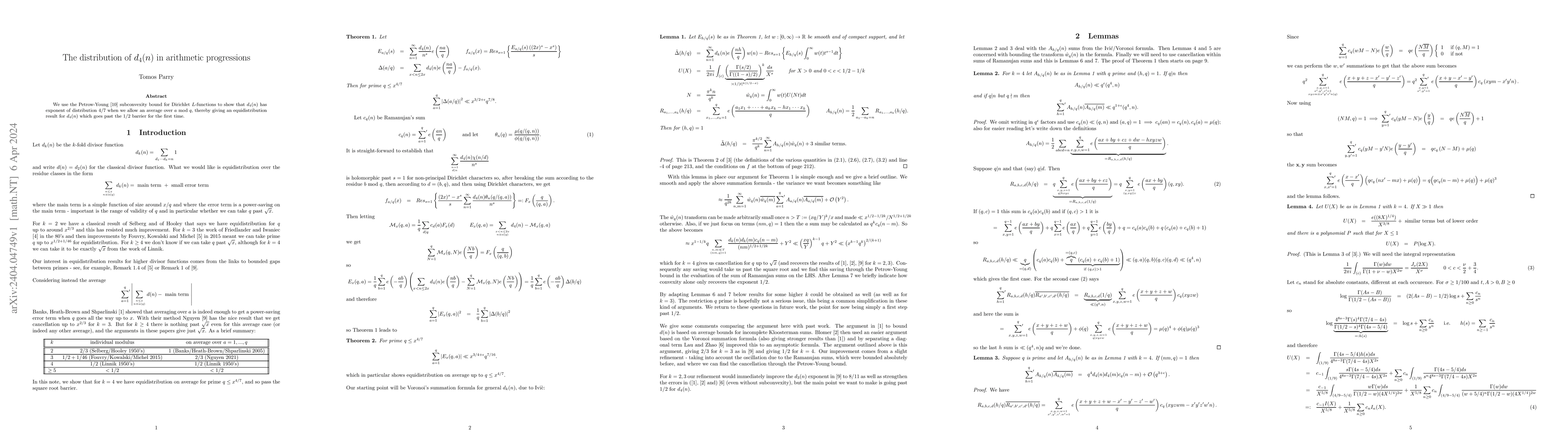 Thumbnail for The distribution of $d_4(n)$ in arithmetic progressions