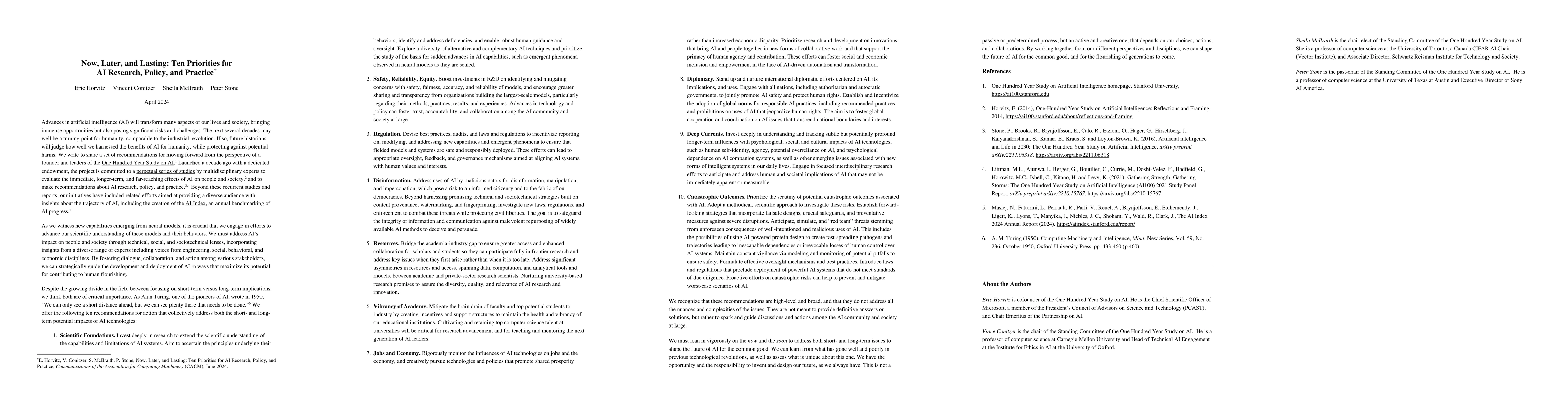 Thumbnail for Now, Later, and Lasting: Ten Priorities for AI Research, Policy, and
  Practice