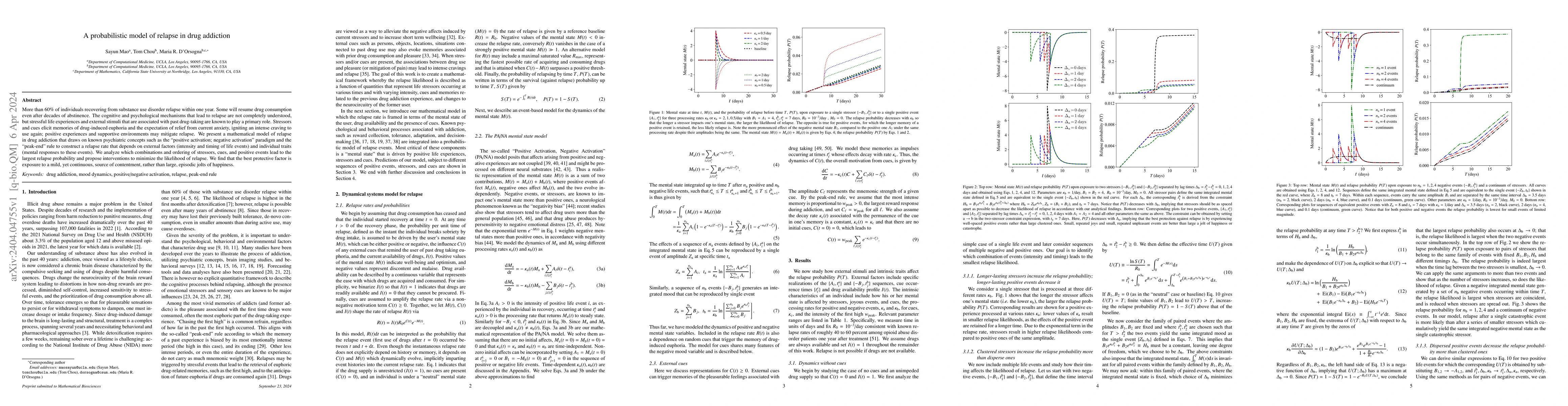 Thumbnail for A probabilistic model of relapse in drug addiction