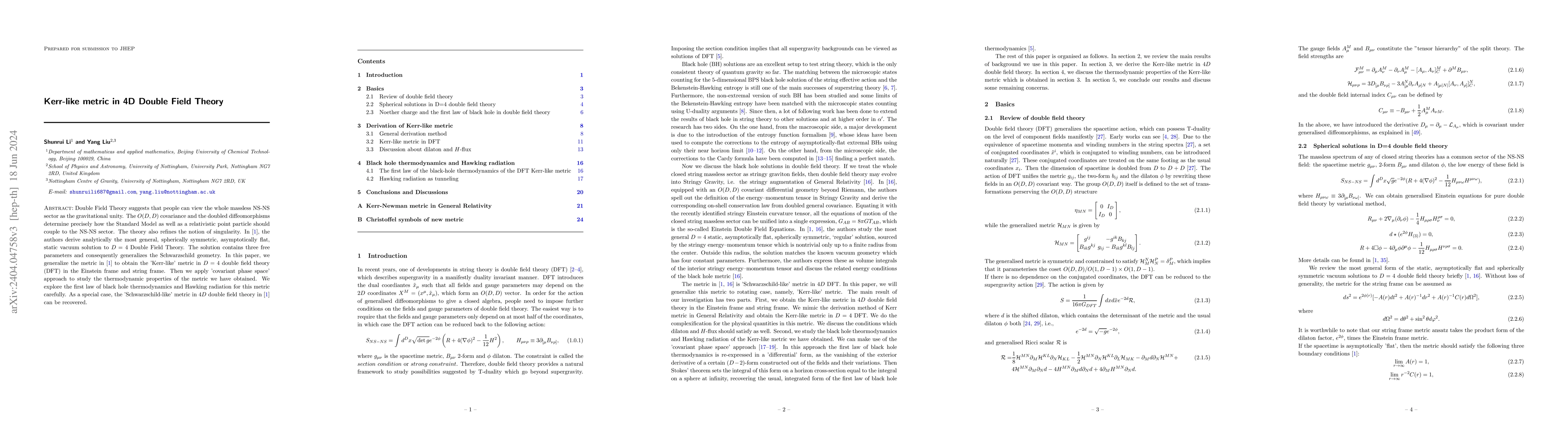 Thumbnail for Kerr-like metric in 4D Double Field Theory