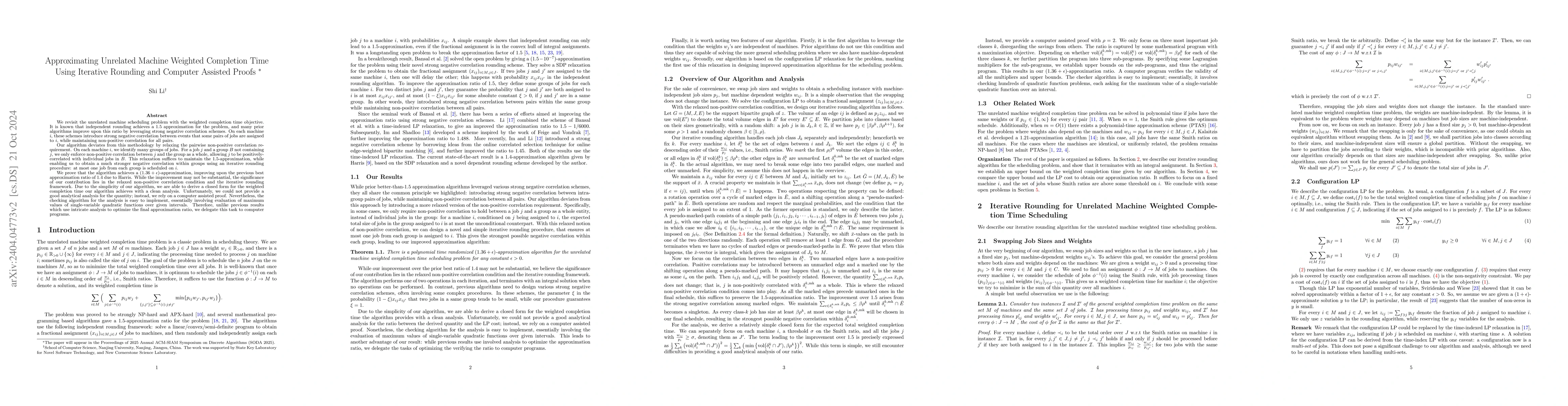 Thumbnail for Approximating Unrelated Machine Weighted Completion Time Using Iterative
  Rounding and Computer Assisted Proofs